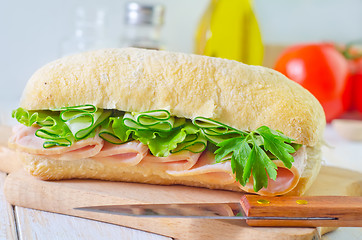 Image showing sandwich with ham and cucumber