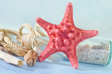 Image showing sea shells on blue background