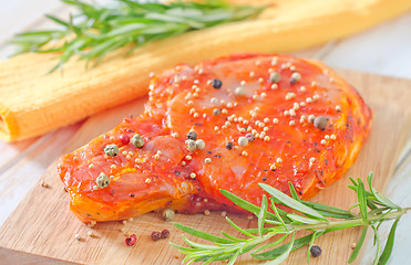 Image showing raw steak with aroma spices