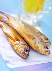 Image showing smoked fish with beer