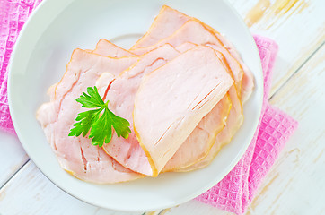 Image showing ham on plate