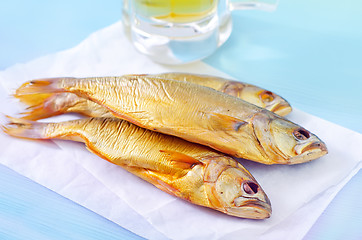 Image showing smoked fish with beer