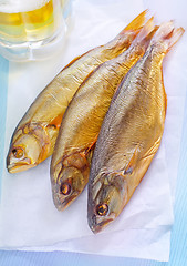 Image showing smoked fish with beer