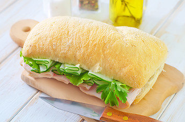 Image showing sandwich with ham and cucumber