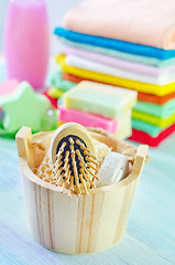 Image showing Assortment of soap and towels