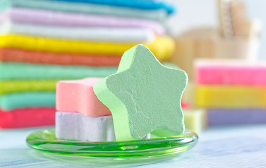 Image showing Assortment of soap and towels