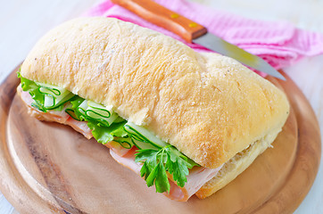 Image showing sandwich with ham and cucumber