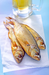 Image showing smoked fish with beer