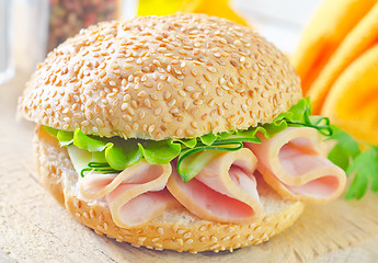 Image showing sandwich with ham and cucumber