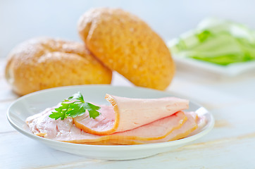 Image showing ham on plate