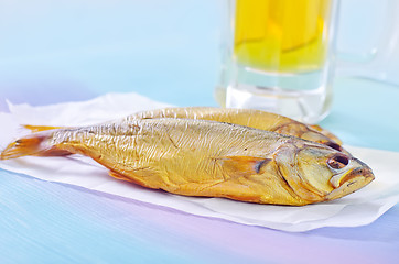 Image showing smoked fish with beer