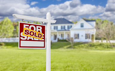 Image showing Sold Home For Sale Sign in Front of New House