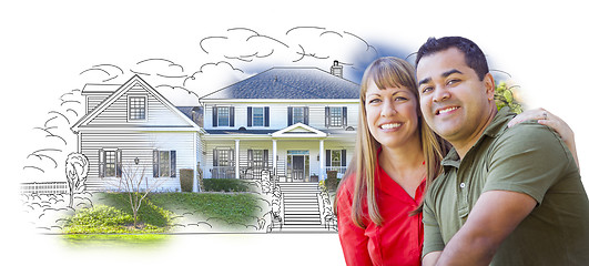 Image showing Mixed Race Couple Over House Drawing and Photo