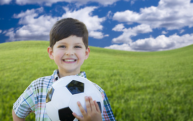 Image showing Cute Boy with Soccer Ball in Park