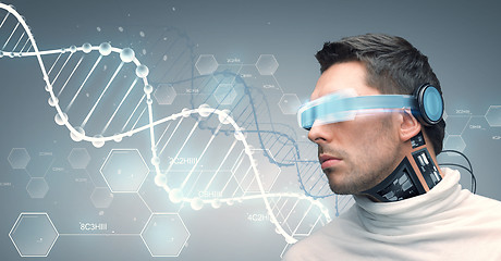 Image showing man with futuristic glasses and sensors