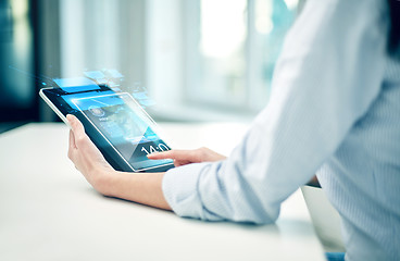 Image showing close up of woman hands with tablet pc at office