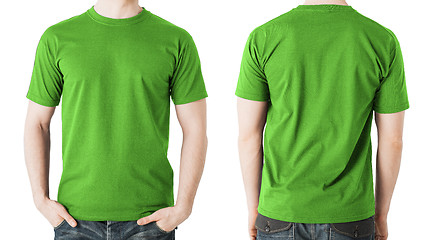 Image showing man in blank green t-shirt, front and back view