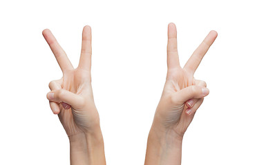 Image showing woman hands showing v-sign