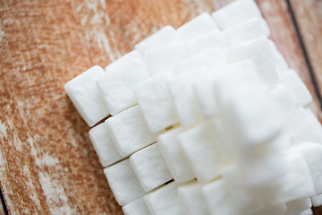 Image showing close up of white sugar pyramid on wooden table
