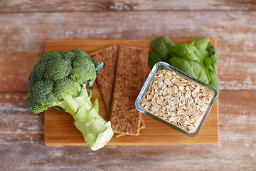 Image showing close up of food rich in fiber on wooden table