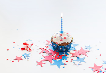 Image showing cupcake with candle on american independence day