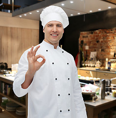 Image showing happy male chef cook showing ok sign