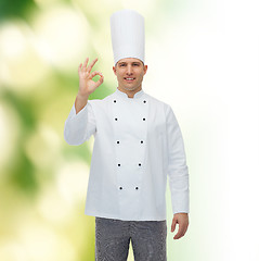 Image showing happy male chef cook showing ok sign