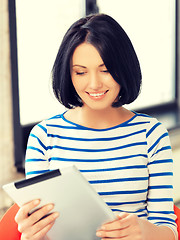 Image showing happy teenage girl with tablet pc computer