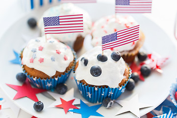 Image showing cupcakes with american flags on independence day