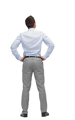 Image showing businessman looking up from back