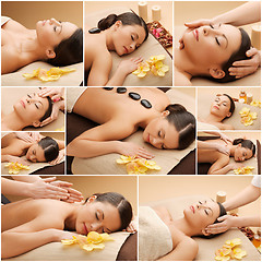 Image showing woman having facial or body massage in spa salon