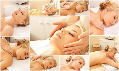 Image showing woman having facial or body massage in spa salon