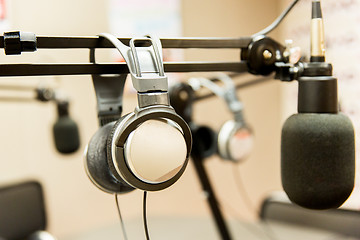 Image showing headphones at recording studio or radio station