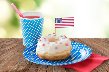 Image showing donut with juice and american flag decoration