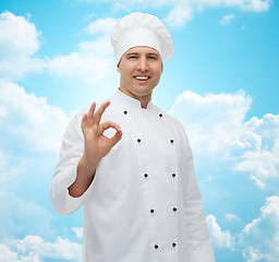 Image showing happy male chef cook showing ok sign