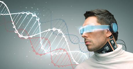 Image showing man with futuristic glasses and sensors