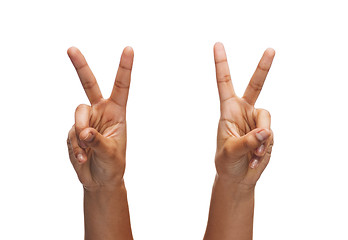 Image showing woman hands showing v-sign