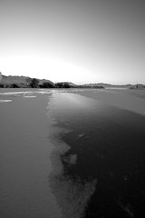 Image showing Sunrise over the Frozen Lake in Black and White