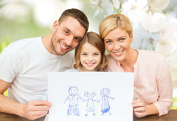 Image showing happy family with drawing or picture