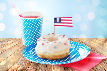 Image showing donut with juice and american flag decoration