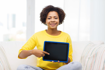 Image showing happy african american woman with tablet pc