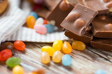 Image showing close up of candies and chocolate on table