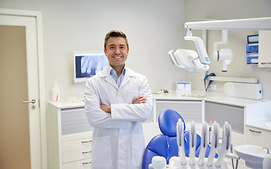 Image showing happy male dentist at dental clinic office