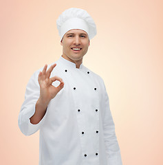 Image showing happy male chef cook showing ok sign