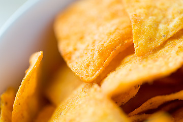 Image showing close up of corn crisps or nachos in bowl