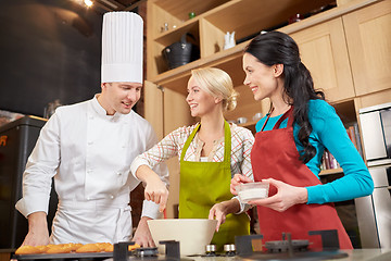 Image showing happy women and chef cook baking in kitchen