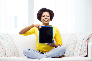 Image showing happy african american woman with tablet pc