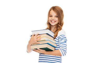 Image showing little student girl with many books