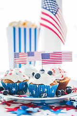 Image showing cupcakes with american flags on independence day