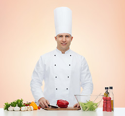 Image showing happy male chef cook cooking food